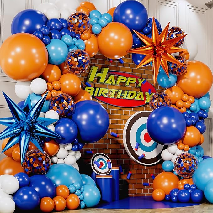ALL-IN-1 Blue and Orange White Balloons Arch Kit & Garland – Small and Large White Oranges & Blues Balloons – Orange and Blue Party Decorations & Supplies for Birthday Party, Nerf, Blippi, Graduation