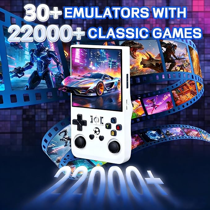 R36MAX Handheld Game Console - 4.0-Inch Screen, Support 22000+Classic Games,128G TF Card,Portable Console with Open Source System,4000mAh Battery,Birthday Gift for Adult or Partner - White