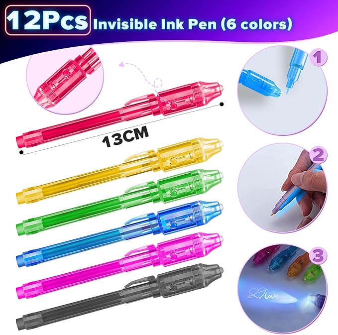 Winrayk 74Pcs Glow in the Dark Party Favors Neon Birthday Supplies Kids, Invisible Ink Pen Mini Notebook Neon Stickers, Pinata Filler Goodie Bag Stuffer Teen Girls Boys Glow in the Dark Party Supplies
