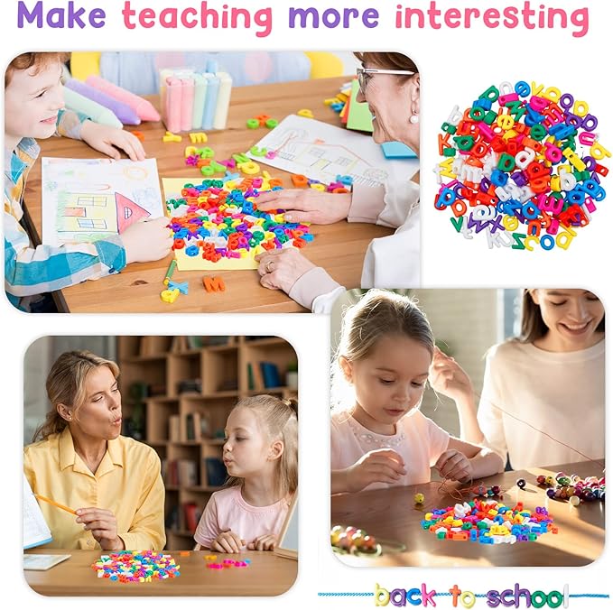 Wesiti Lacing Letters Beads Alphabet Learning Toys Toddler ABC Alphabet Beads Lacing Sports Skills Toys for Preschool Games Homeschool Supplies Early Spelling(Lowercase Letters,204 Pcs)