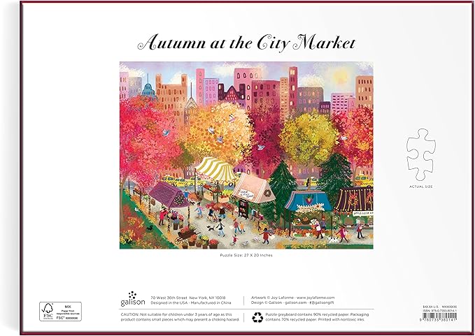 Galison Autumn at The City Market – 1000 Piece Puzzle Fun and Challenging Activity with Bright and Bold Artwork of A Fall Day at A Farmer’s Market for Adults and Families