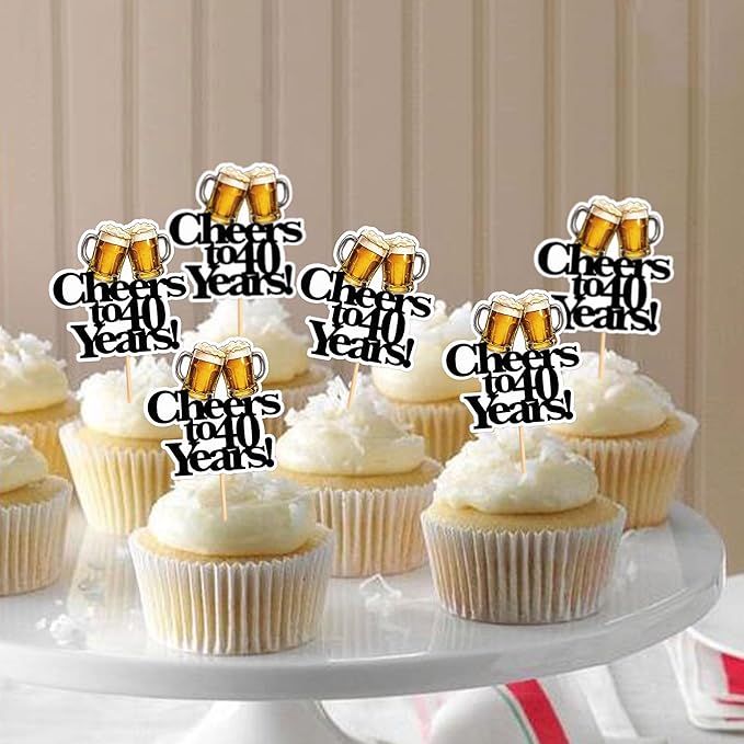 Ercadio 28 PCS Beer Party Cupcake Toppers Cheers and Beers Happy Birthday Decor for Cheers to 40 Years Cake Topper Favor for Summer Family Party Decor Supplies