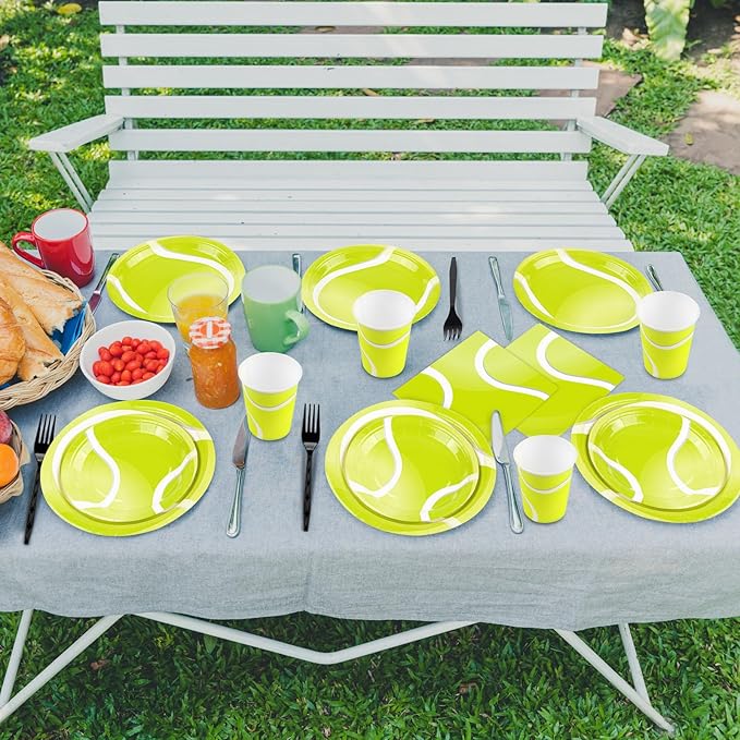 Durony 144-Piece Tennis Paper Plates & Napkins Dinnerware Set - Birthday Party Tableware Supplies Includes Plates, Napkins, Forks - Serve 24 for Sports & Tennis Parties