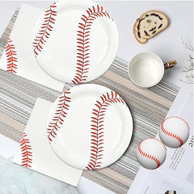 50pcs Baseball Plates and Napkins Party Supplies, Baseball Themed Birthday Party Decorations 7Inch Baseballs Dessert Plates Disposable Paper Dinnerware Tableware Set Baseballs Party Favors