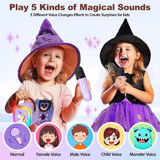 Mini Karaoke Machine with 2 Microphones, Singing Toys for Ages 3, 4, 5, 6, 7, 8 +, Best Gift for Birthday, Party, Christmas | Karaoke Machine for Kids Adults (Purple)