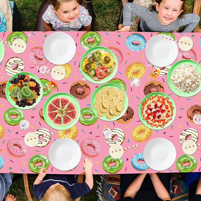 4 Pack Donut Party Tablecloth Sprinkle Donut Theme Party Decorations Pink Ice Cream Table Cloth Doughnut Table Covers for Baby Shower Afternoon Tea Ice Cream Birthday Supplies 51 x 86 in