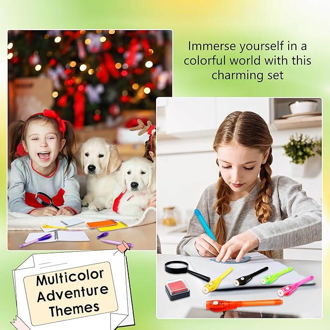 70 Pcs Detective Party Favors Invisible Ink Pen with UV Light Notebook Set Spy Magic Pen Agent Name Tag Magnifying Glass Ink Pad for Kid Spy Escape Room Party Favors Goodie Bag Stuffers