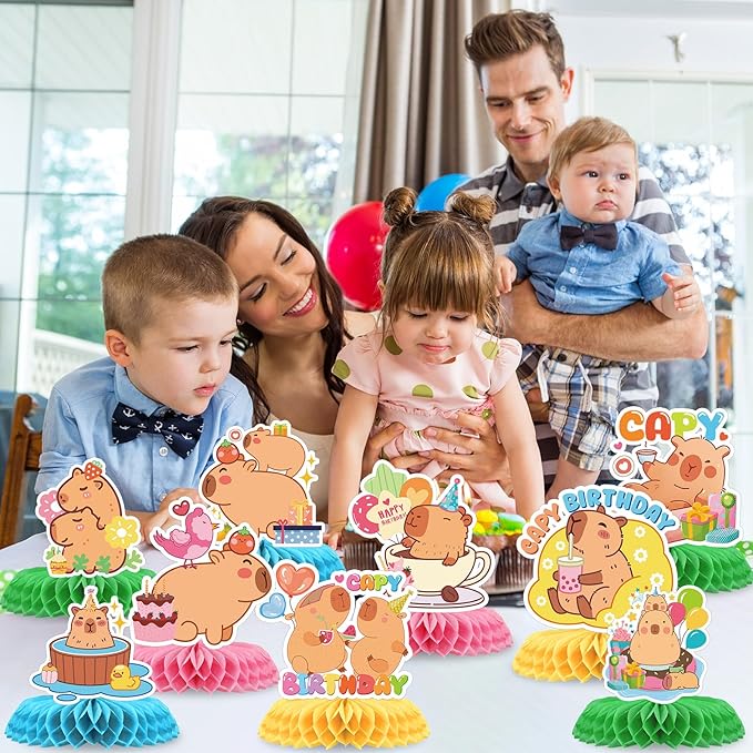Capybara Birthday Party Decorations - 9PCS Capybara Honeycomb Centerpieces Bday table Decoration Cute Capy Animals Decor Supplies
