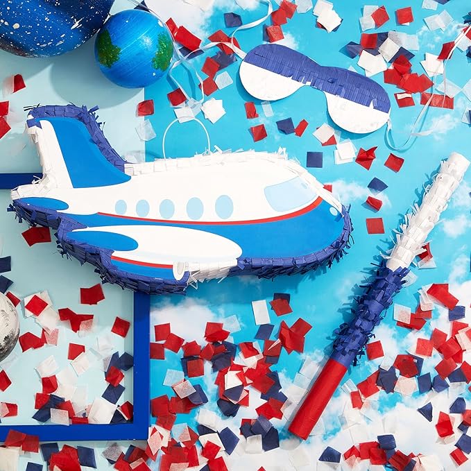 Airplane Piñatas for Birthday Party Plane Piñata with Stick, Blindfold, Confetti for Adults Birthday Baby Shower Party Supplies