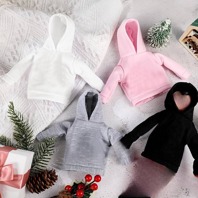 Bencailor 4 Pcs Doll Clothes Winter Sweater Hoodie Accessories Cute Hoodie Clothing Set(Black, Pink, White, Gray,18 Inch Doll)