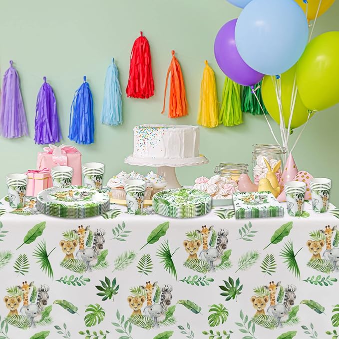 Safari Jungle Theme Party Supplies For Boys - Jungle Birthday Baby Shower Decorations Tableware Include 9" Plates, 7" Plate, Cups, Napkins, Safari Party Decorations | Serve 48