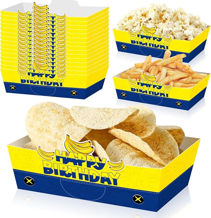 25Pcs Yellow Cartoon Disposable Paper Food Trays for Cartoon Theme Birthday Party Supplies Baby Shower Decorations