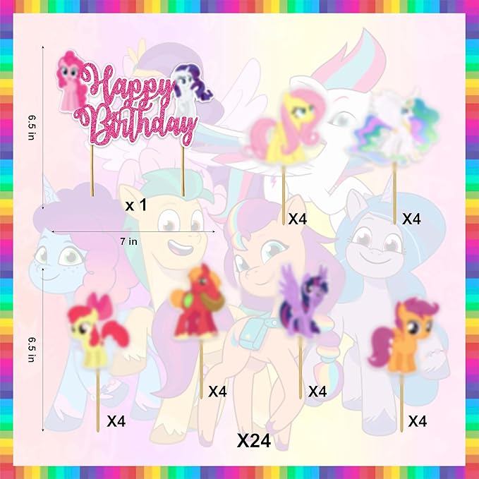 Magical Pony Theme Birthday Party Supplies – Pny Birthday Decorations Set for Girls – Includes Happy Birthday Banner, Cake Topper, Cupcake Toppers, Party Favors – Décor Kit
