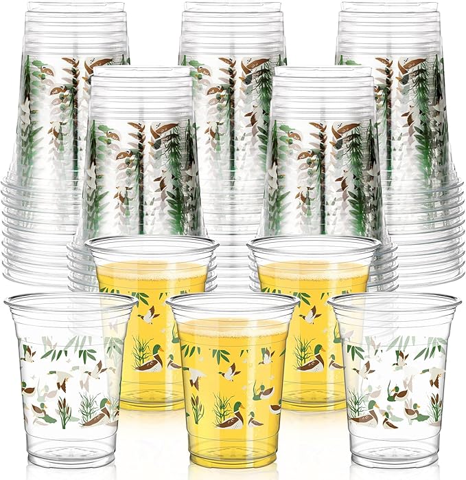 Qinyoung 50 Pcs 16 oz Mallard Duck Cups for Mallard Duck Party Decorations Mallard Duck Baby Shower Cups Plastic Disposable Drinking Cups Hunting Birthday Party Supplies