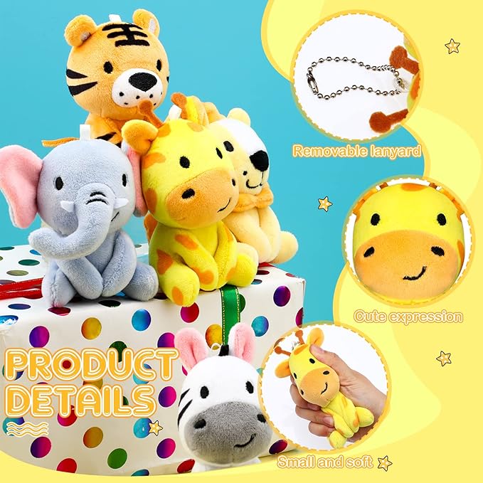 Aoriher 6 Pcs Mini Stuffed Forest Animal Bulk Jungle Plush Animal 4 Inch Plush Elephant Lion Tiger Giraffe Panda for Baby Shower Christmas Birthday Gift Stuffer Themed Party Decoration(Lovely)