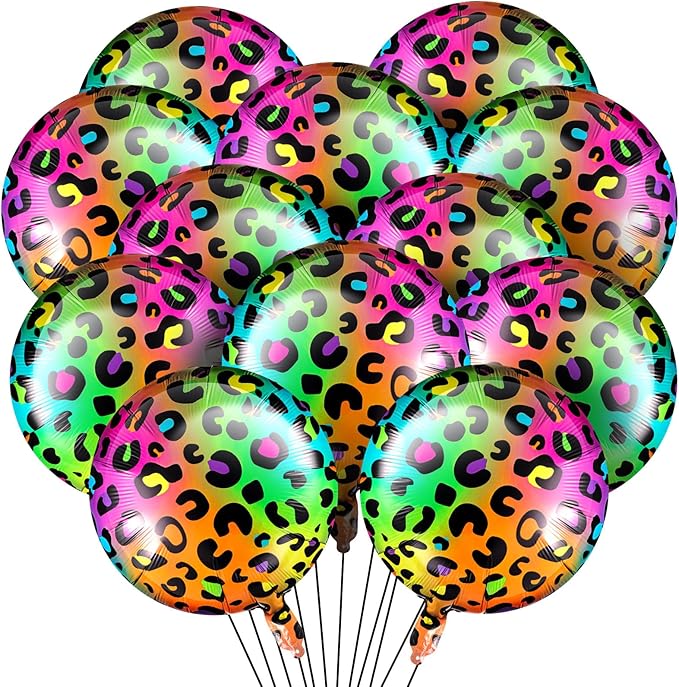 BBTO 12 Pcs 18 Inch Neon Rainbow Leopard Birthday Foil Balloons Color Cheetah Balloons Cheetah Birthday Decorations Neon Rainbow Leopard Decorations Supplies for Party(Multicolor)