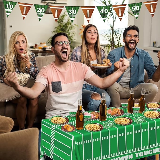 Football Party Decorations 98Pcs Football Birthday Party Suppiles Set Include Plates and Tablecloth Sport Theme Party Favors Kit
