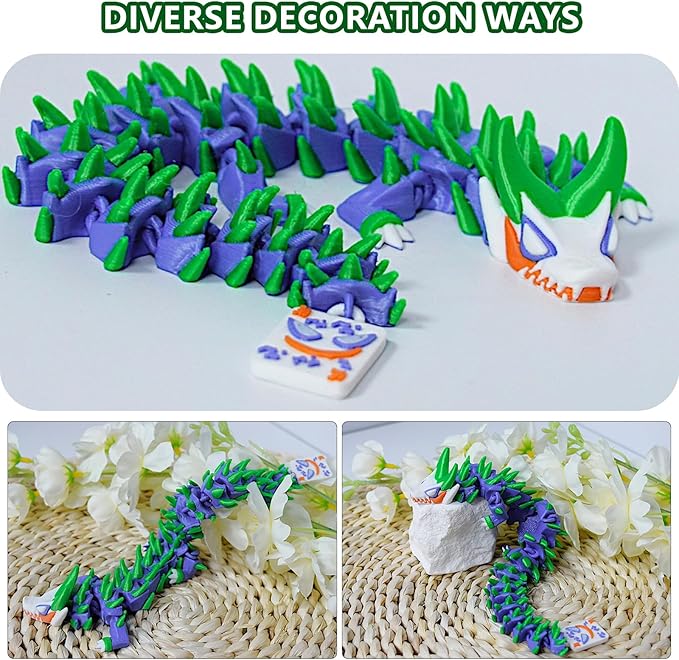 3D Printed Dragon,3D Printed Dragon Model,Flexible Articulated 3D Dragon Fidget Toy,Unique 3D Printed Animals Gift and Desktop Decoration (Green-10 inch).