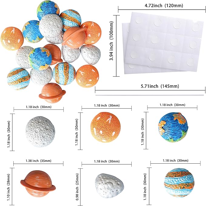 Ephlyn 18Pcs Outer Space Cupcake Toppers Planet Star Moon Cupcake Picks Solar System Galaxy Universe Planets Birthday Cupcake Decorations Party Supplies