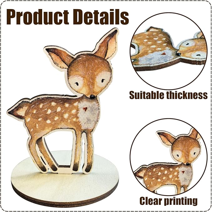 12 Pcs Painted Woodland Animals Wood Table Centerpieces Cutout Shapes Woodland Baby Shower Decorations Wild Creatures Wood Table Topper for Forest Camp Party Supplies