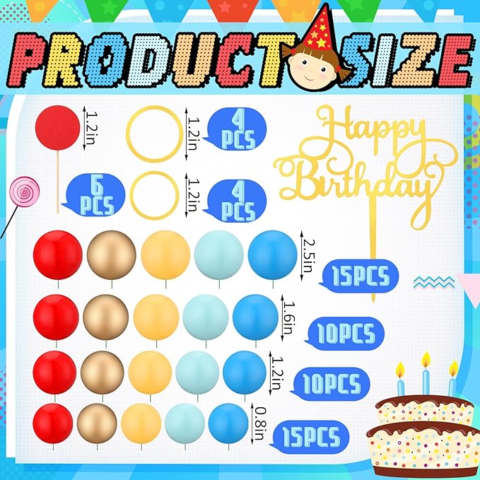 65 Pcs Cartoon Cake Topper Decoration Happy Birthday Cake Topper Red Blue Yellow Green Cartoon Themed Cupcake Decor for Baby Shower Anniversary Video Game Birthday Party Supplies