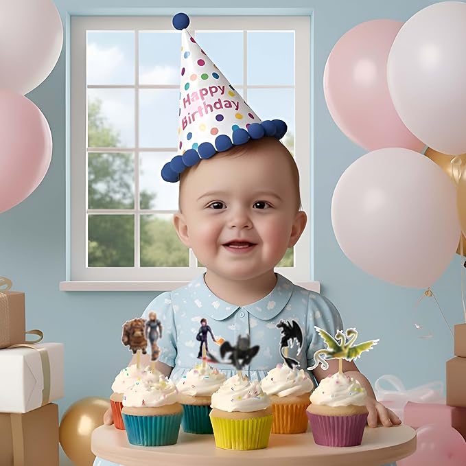 How To Train Your Dragn Cupcake Topper Decorations – Fantasy-Themed Cake Picks Featuring Toothless, Dragns, Viking Symbols – Fun Party Supplies for Birthdays & Celebrations