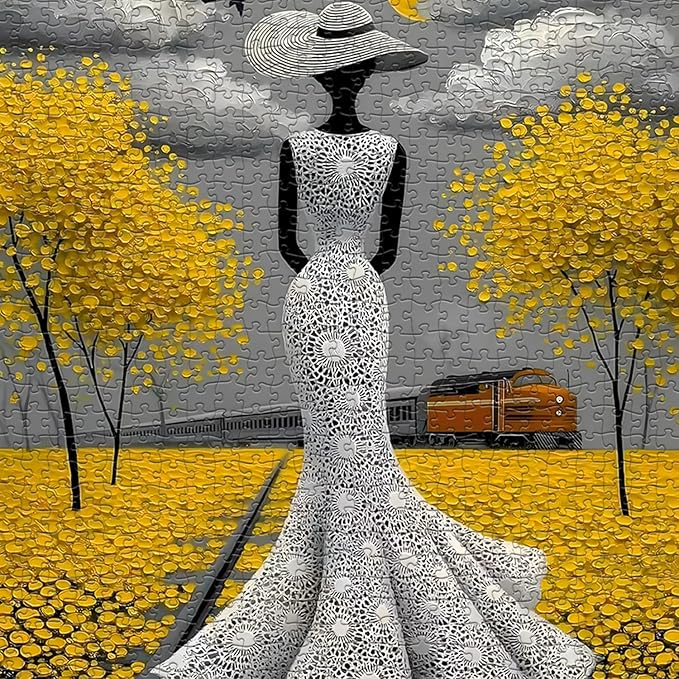 Beauty Women Puzzle for Adults 1000 Pieces, Vintage Elegant Black Lady Scenic Puzzle Aesthetic Art, Narure Plant Tree Challenge Jigsaw Puzzle Painting