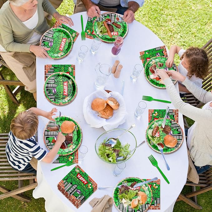 96 Pcs Cartoon Turtle Theme Birthday Decorations Include Turtle Plates,Napkins and forks for Super Turtle Birthday Party Supplies Serve 24 Guests.