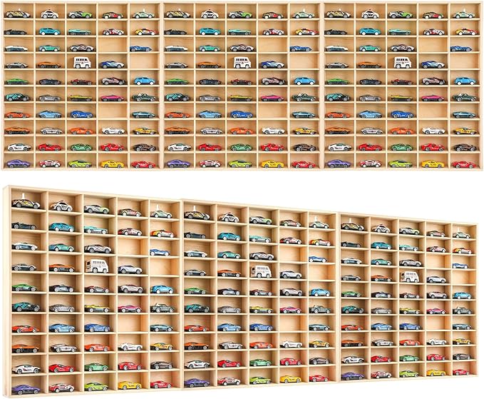 Hot 1/64 Diecast Wheels Display Case Holds Toy Cars Wooden Wall Mount Car Display Shelf Storage Organizer Case for Toy Collectibles, Wheel, Model, 10 Layers (150 Spaces in Total)