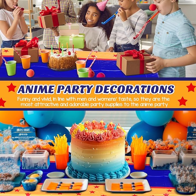Oudain 3 Pcs Anime Theme Tablecloth 108 x 54 Inches Cartoon Table Covers Yellow Blue and Red Stars Print Table Cloth for Birthday Party Decoration