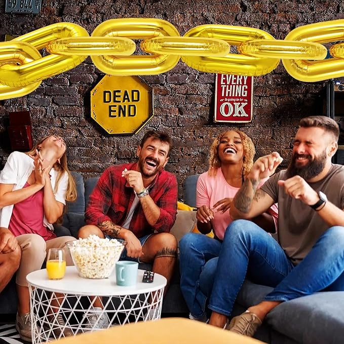 24 Giant Gold Chain Balloons, 16 Inch Foil Balloons for 80s 90s Party Decorations Birthdays Weddings Graduations Hip Hop Retro Theme Party Supplies