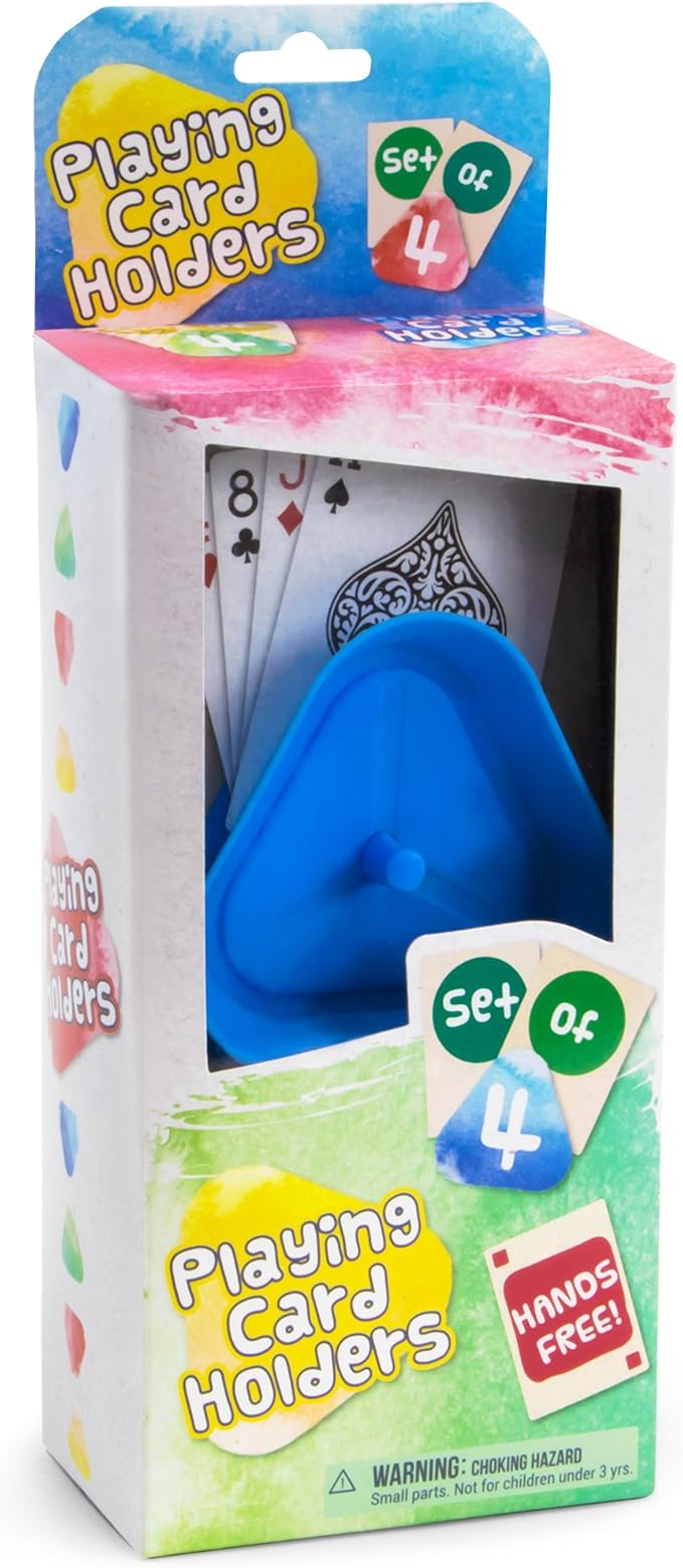 Brybelly Triangle Card Holders for Playing Cards, 4 Pack - Plastic Table Game Accessories & Pieces for Kids, Adults, Seniors, Family Fun Night, Poker, Canasta, Parties, & Classroom Activities