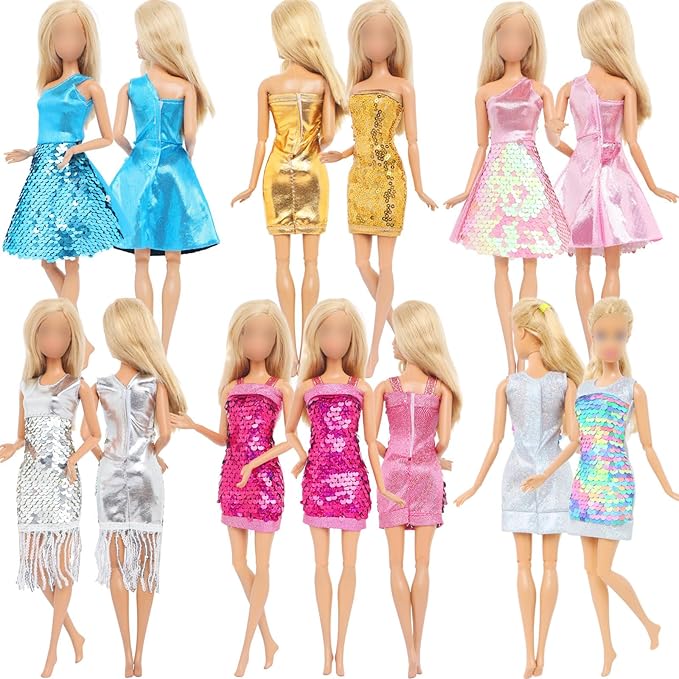 BJDBUS 11 Sets Doll Clothes 3 Sequins Dresses 4 Fashion Dresses and Floral Short Skirt 4 Casual Outfits Tops and Pants for 11.5 inch Girl Doll Clothing
