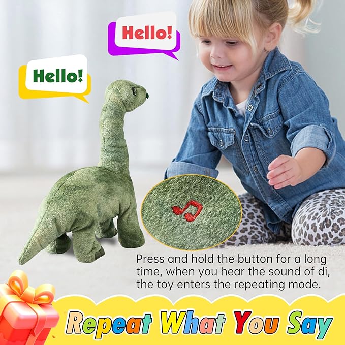 Green Dinosaur Toys for Girls Walking Nodding, Roaring, Repeating What You Say, Touch & Button Control Eyes Turn Red Realistic Pet, Toy Gift for Kids Christmas Birthday Easter Toddlers