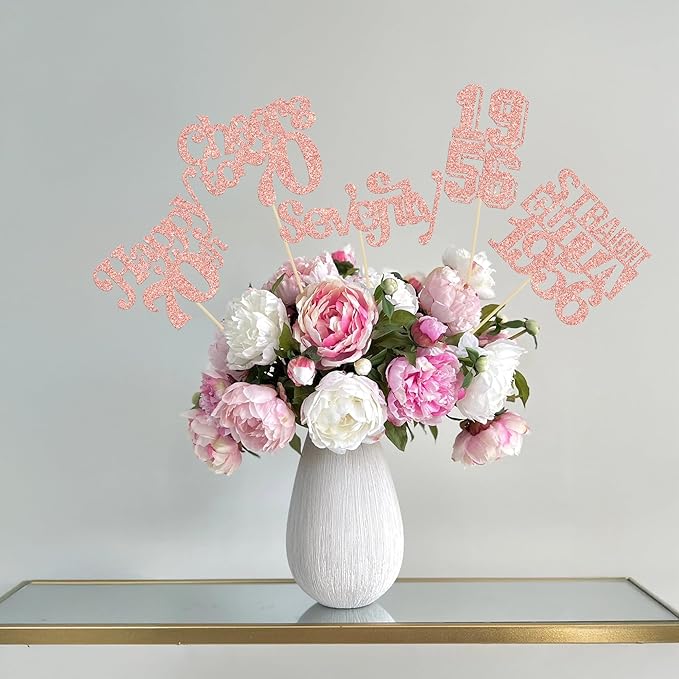 Gyufise 15Pcs Happy 70th Birthday Centerpiece Sticks Seventy Straight Outta 1956 Table Flower Centerpieces Sticks Decorations for Cheers to 70th Birthday Party Supplies Rose Gold