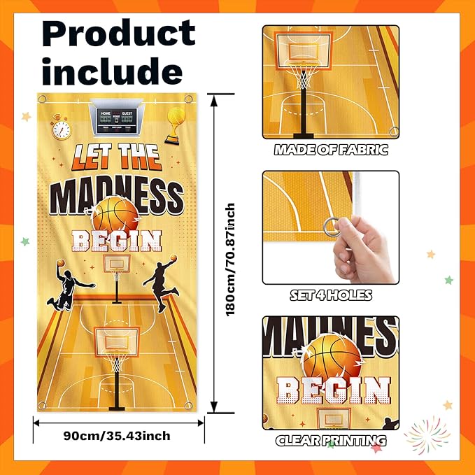 Basketball Theme Decorations, College Basketball Banner Door Cover Party Decorations, Basketball Theme Let the Madness Begin Welcome Banner Party Decor for Outdoor Indoor Classroom