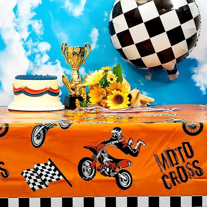 Patelai Dirt Bike Birthday Party Decorations Tablecloths Motorcycle Dirt Bike Theme Table Covers Checkered Racing Baby Shower Party Favor Supplies(2 Pieces)