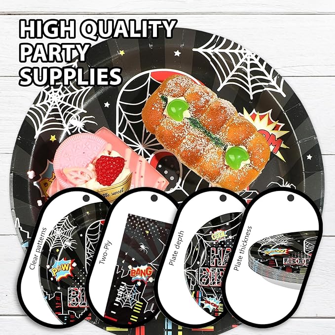 96Pcs Spider 6th Birthday Party Decorations Black Spider 6th Birthday Plates and Napkins Cartoon Super Theme Hero Paper Tableware Set for Boys Kids 6 Year Old Birthday Party Supplies Serves 24