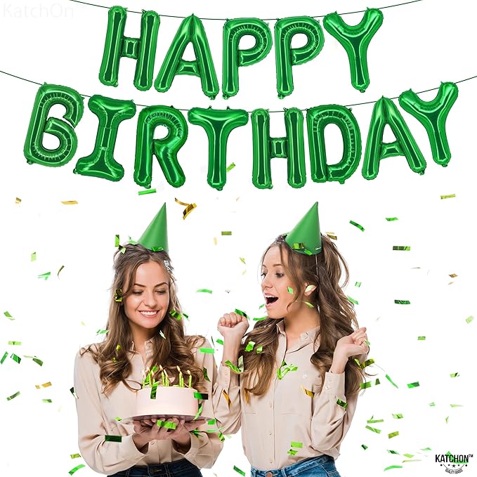 KatchOn, Green Happy Birthday Balloons Banner 16 Inch Mylar Foil Letters Birthday Sign Banner Bunting Reusable for Girls Boys Kids & Adults Birthday Decorations and Graduation Party Supplies