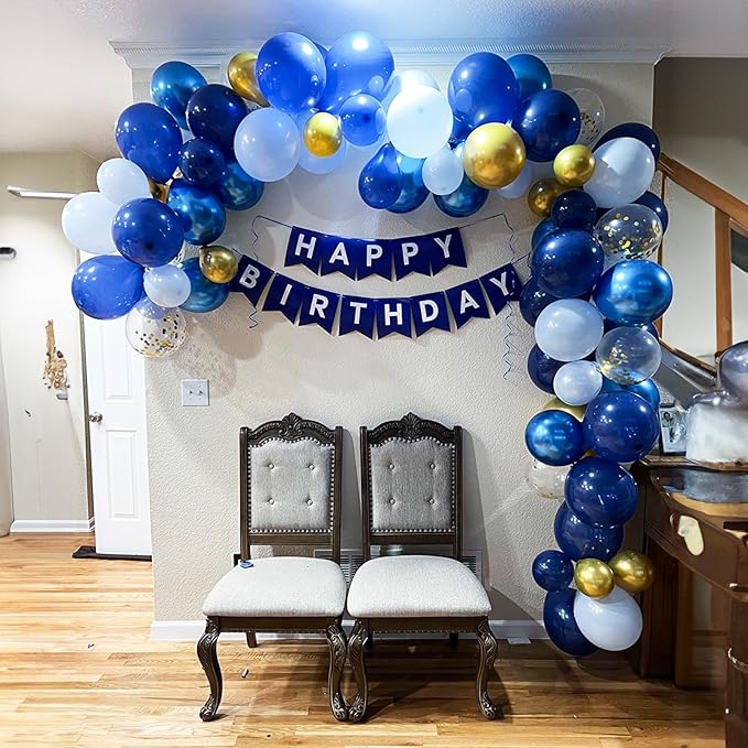 Navy Blue Gold Balloon, 60 Packs 12 Inch Metallic Blue and Macaron Blue Balloons with Metallic Gold Confetti Balloons for Birthday Party Decorations, Wedding, Bridal Shower, Baby Shower, Graduate