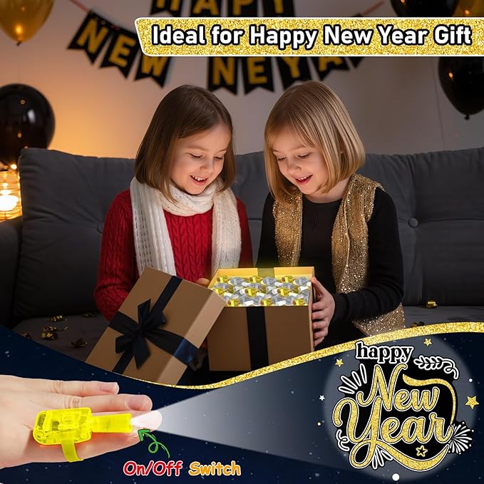 36PCS Happy New Year Finger Lights Happy New Year Eve Party Favors Glow in the Dark Light Up Finger Lights Black Gold Toys Bulk for Kids Birthday Party Goodie Bag Stuffer Birthday Gift Classroom Prize