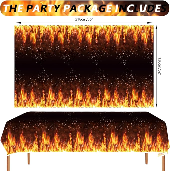 4 Pack Fire Party Tablecloth - Fire Table Cover Decoration Tablecover for Flame Party Baby Shower Supplies Birthday Decorations (51 x 86 Inches)