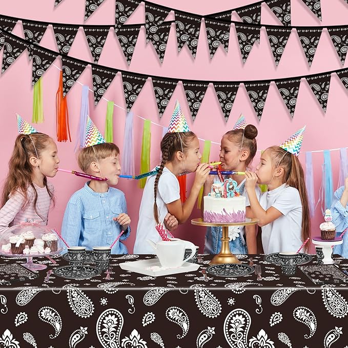 123 Pcs Western Cowboy Party Decorations, Wild West Birthday Decorations Tableware Set, Cups, Plates, Napkins, Banner & Tablecloth for Cowboy Themed Party Ideal for Bbqs, Baby Showers(Black)