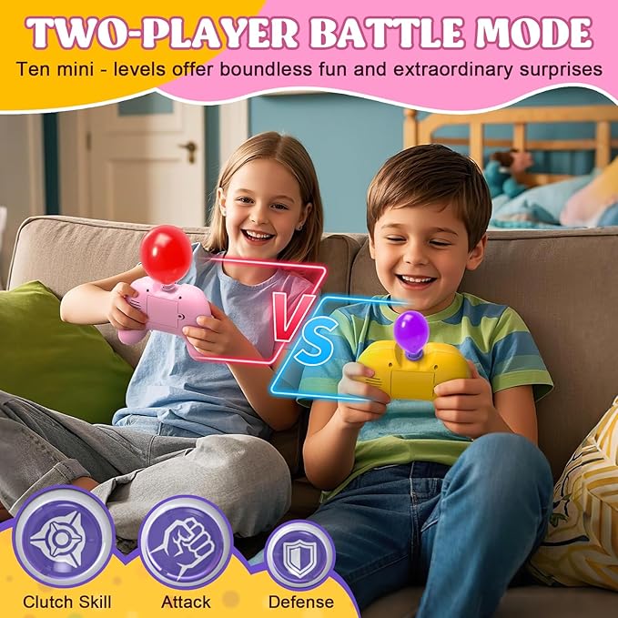 Handheld Speed Pushing Game Machine with Balloons 2-Player Fidget Game Light Up Quick Push Games Fast Push Puzzle Games Console for 8 9 10 11 12+ Years Old Kids Adults-Pink+Yellow