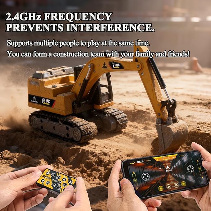 RC Excavator, 1/64 Scale Metal RC Truck, 2.4GHz Construction Vehicle with Sounds & Light, Dual Speed, APP Control, Hobby Toy for Adults and Kids