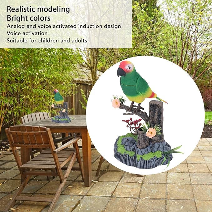 Talking Parrot Toy, Repeats What You Say Electric Battery Operated Control Voice Parrots Sound Activated Chirping Fluttering Birds Toys Electric Interactive Animated Toy for Garden (2)