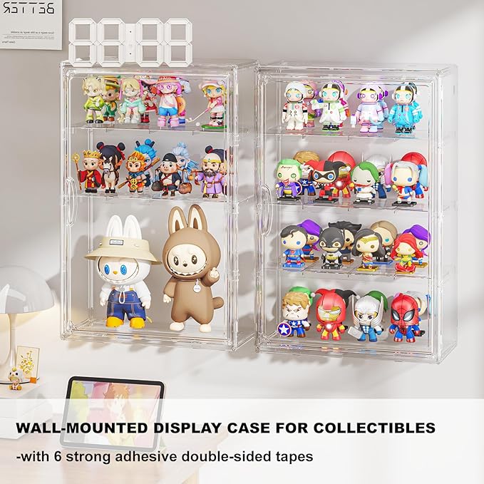 Clear 4 Tiers Acrylic Display Case for Figures Collectibles Wall Mounted Hobby Figurine Display Case with Shelves, Display Shelf Storage Box for Labubu Pop Mart, Action Figures, XXL, 1 Pack