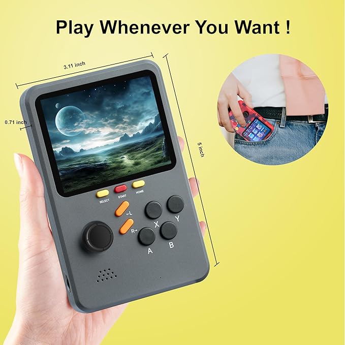 WeLohas Q2 Pro Retro Handheld Game Console,Electronic 3D Gameboy Advance,10000+ Fun Retro Video Games Preloaded,64GB TF Card,3.0" HD Screen,Pocket Gamer Gifts for Teen Adult (Black)