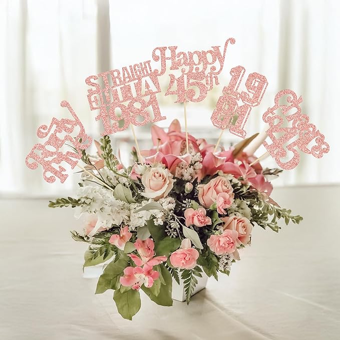Gyufise 15Pcs Happy 45th Birthday Centerpiece Sticks Forty Five Straight Outta 1981 Table Flower Centerpieces Sticks Cheers to 45 Decorations for 45th Birthday Party Supplies Rose Gold