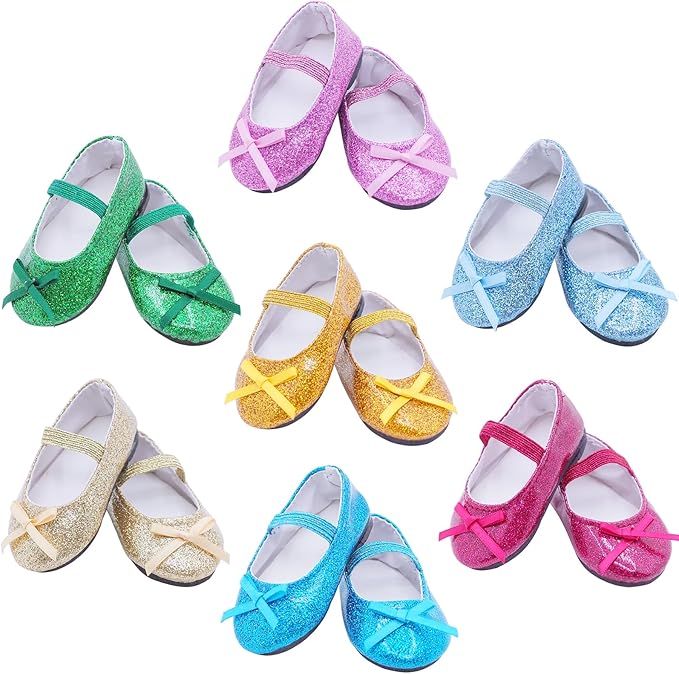 Etistta 7 Pairs of Glitter Doll Shoes Fits for 18 inch Doll Shoes American Dolls Sparkle Accessories